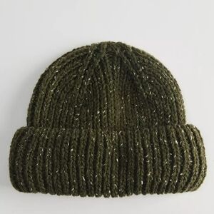NWOT: Marled Wool-Blend Short Roll Ribbed Knit Beanie - OS